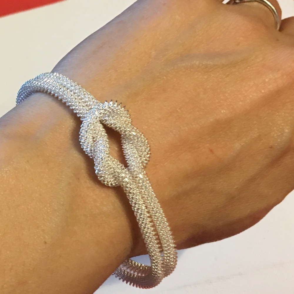 Shiny Silver Plated, Open Style, Knotted Mesh Bracelet, Elegant, Lightweight New